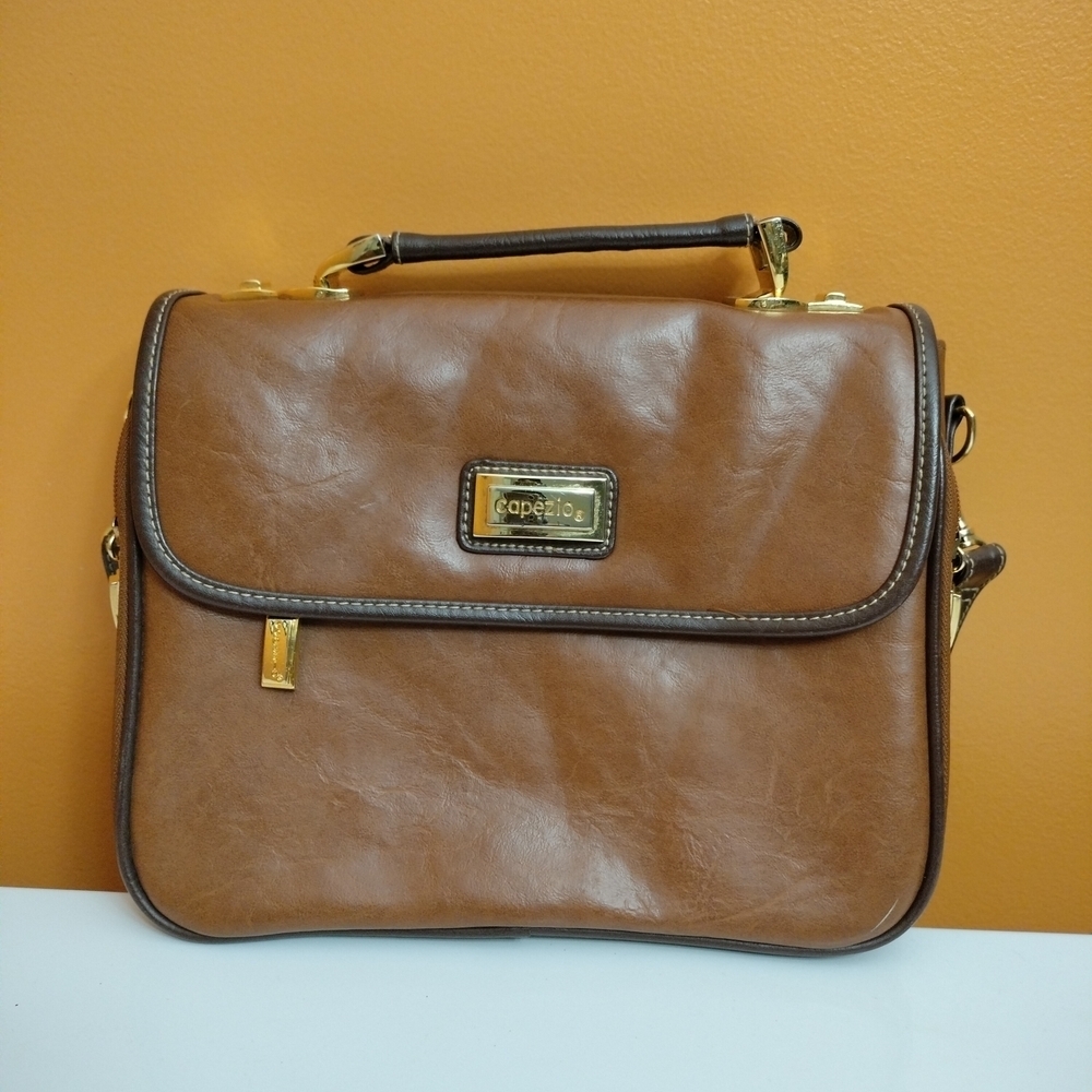 Vintage Capezio Brown Faux Leather Mini Briefcase Satchel Crossbody Handbag VTG - Picture 2 of 16